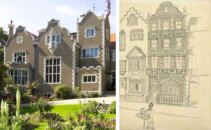 Olveston’s lively profile made up of differently shaped gables is a feature of Jacobean revival architecture | Osbert Lancaster gently parodied the Olveston style as ‘Pont St Dutch’ in Pillar to Post (1938).